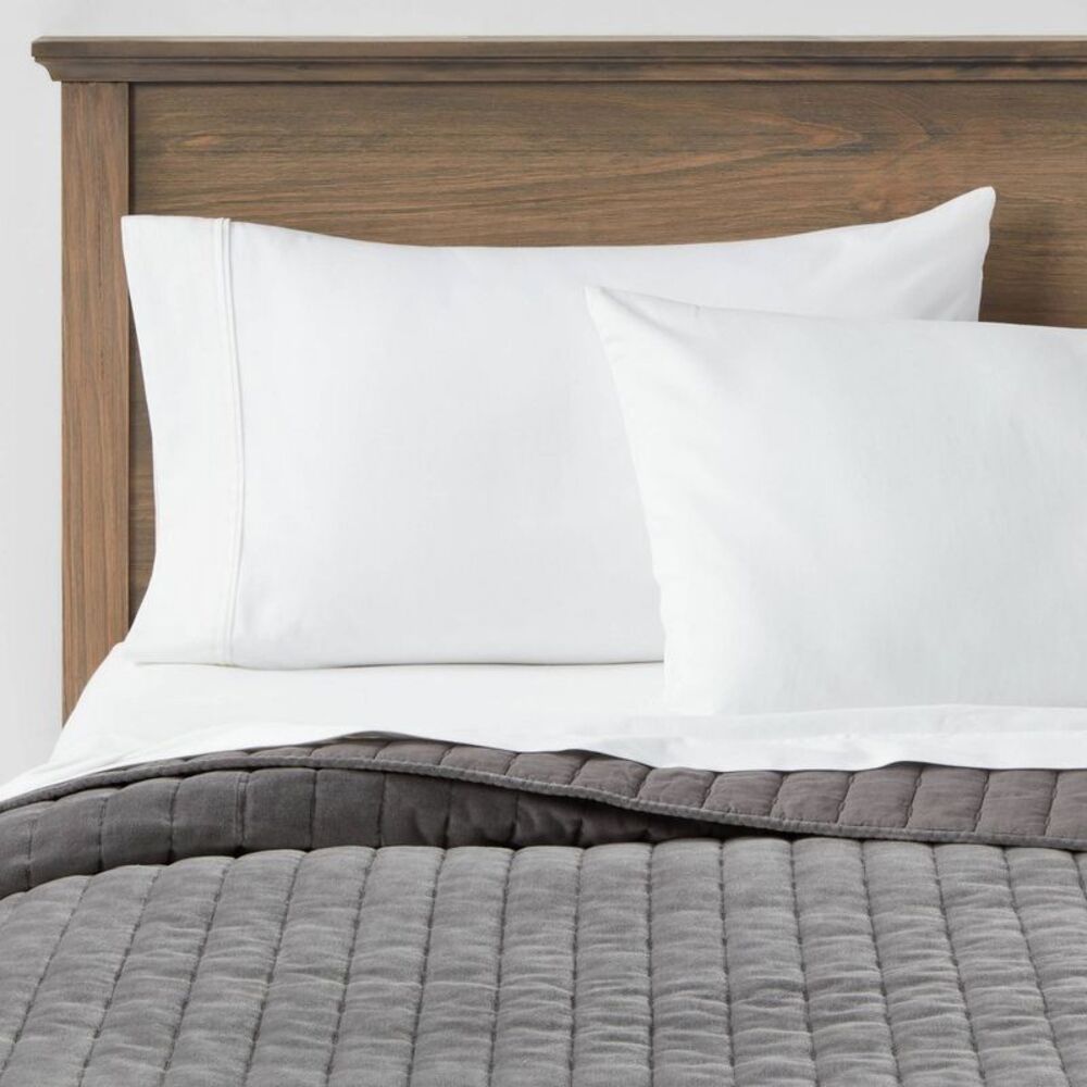 King Channel Stitch Velvet Quilt - Charcoal Cotton Backing